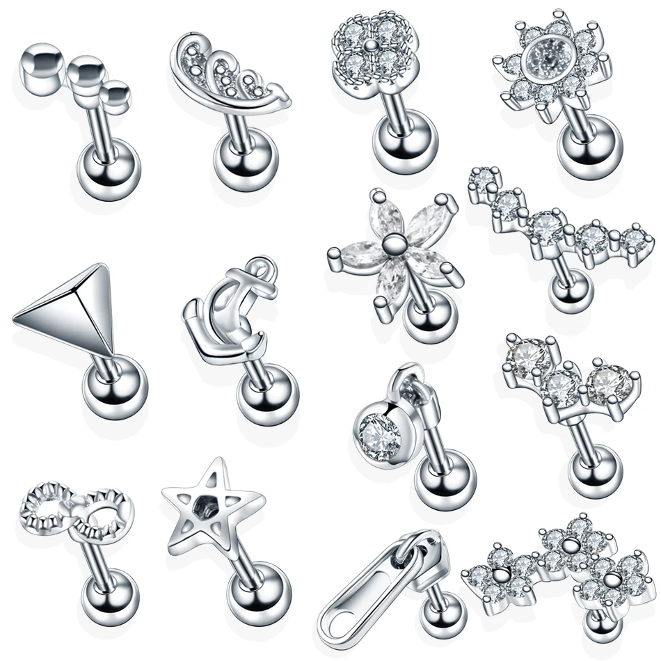 1PC Steel Crystal Flower Ear Cartilage Helix Orelha Ear Stud Tragus Barbell Piercing Labret Lip Rings Sexy Charming Jewelry 16G