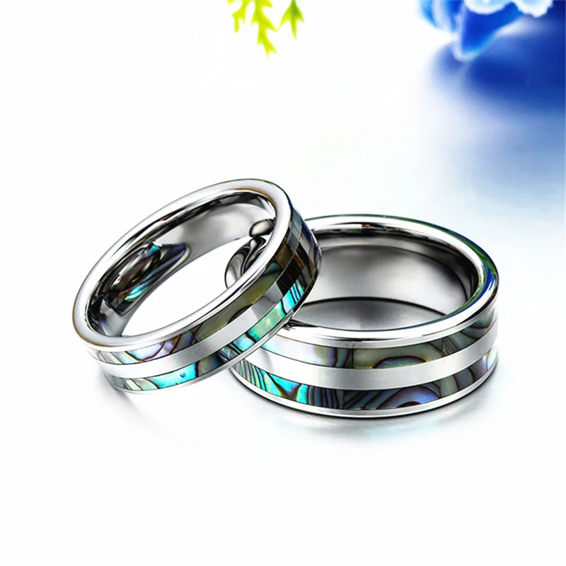 8mm Top Quality Tungsten Carbide Ring with Double Abalone Shell Inlay for Men Engagement Wedding Bands anillos hombre