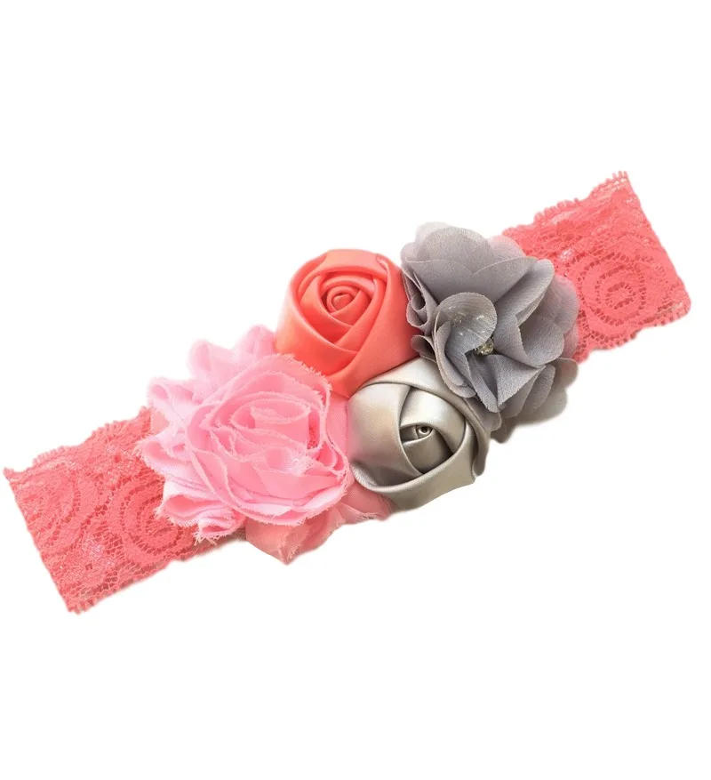 baby headband rose hair band Chiffon flower lace elastic Rhinestone newborn headbands children girls hair accessories 18colors