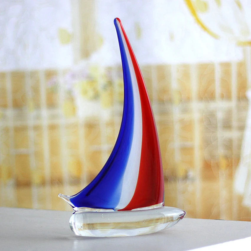 Modern Coloured Glaze Sailing Craft, Home Desktop Decoration, Creative Artificial Blown Glass, Wedding Gifts, High Quality