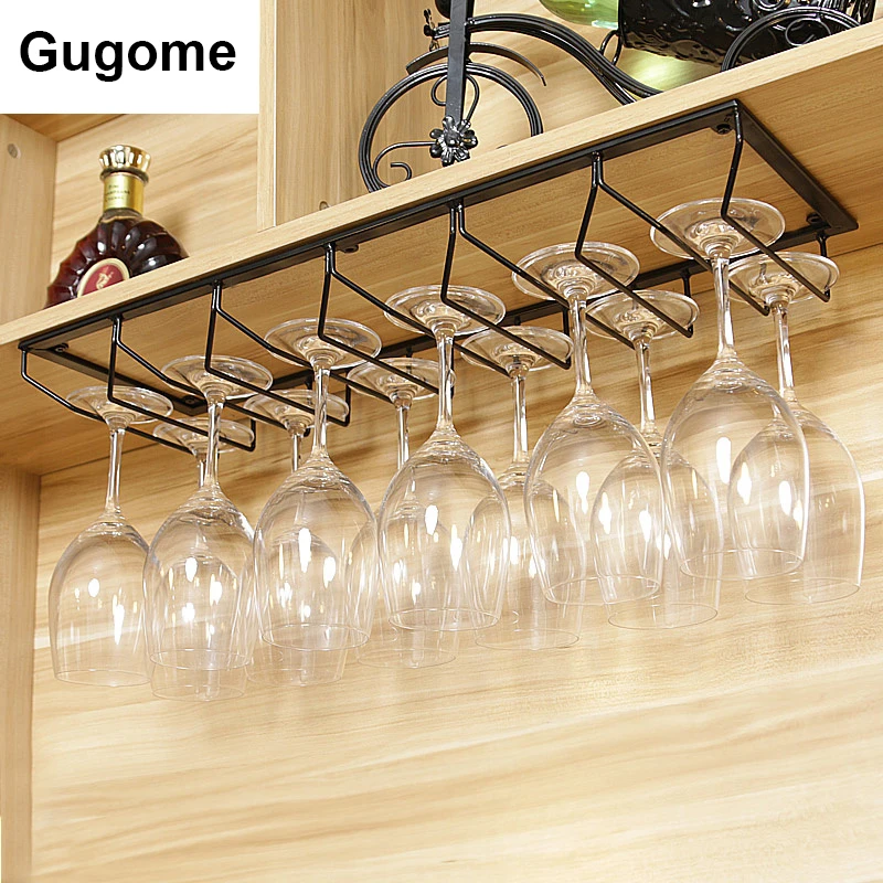 Metal Under Cabinet Hanging Stemware Rack Hold Up To 10 Wine Glasses(Black & Bronze)