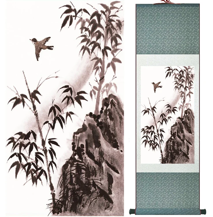 

Bamboo painting Chiense characters and Flower painting Home Office Decoration Chinese scroll painting041111