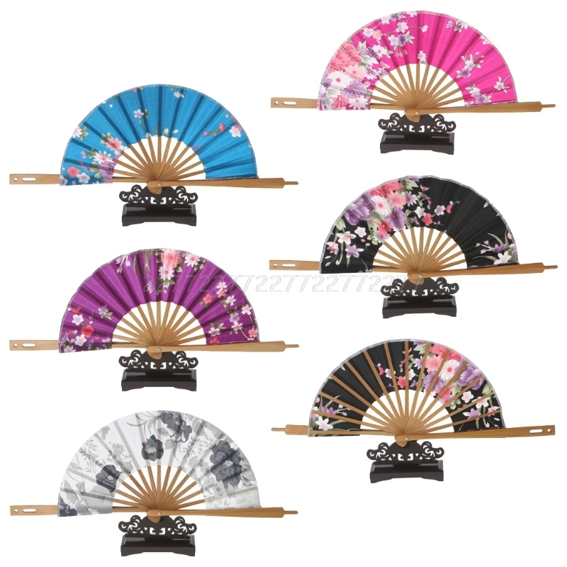 New Japanese Flower Pocket Folding Hand Fan Round Circle Party Decor Gift Dropshipping