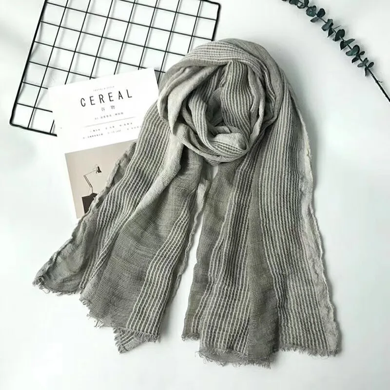 Fashion Black Cotton Acrylic Winter Women Scarf Men Long Shawl Solid Striped Wrinkle Hollow Ring Collar Wrap 75*180CM M256