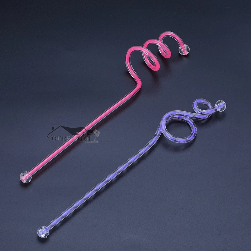 10pcs 23cm/29cm Acrylic Fruit Cocktail Pick Stick Spoon, Spiral Pattern Bar Teadrop Spoon Cocktail Pick Whisks Random Colors