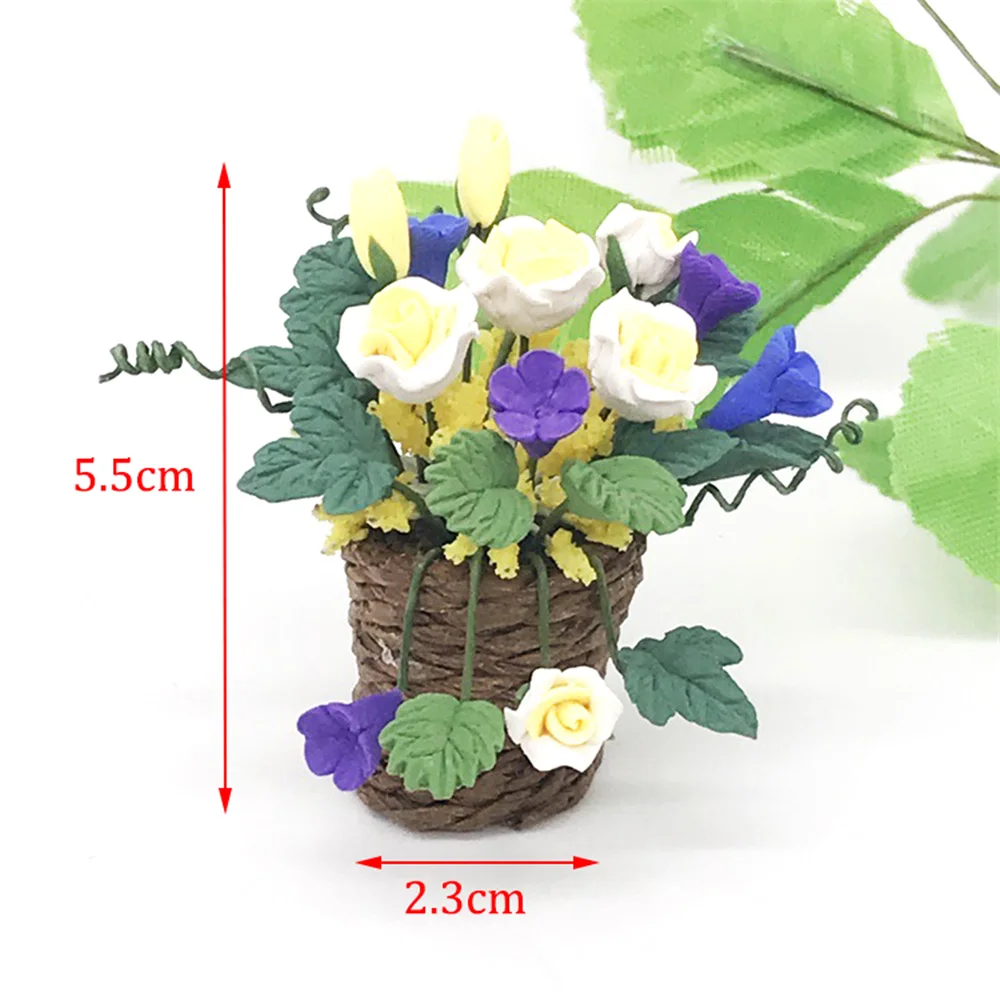 1/12 Dollhouse Miniature Accessories Mini Potted Plant  Yellow Rose Simulation Flower Model Toys for Doll House Decoration