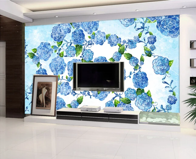 

Custom papel DE parede floral, blue roses murals for the sitting room the bedroom TV wall textile papel DE parede.