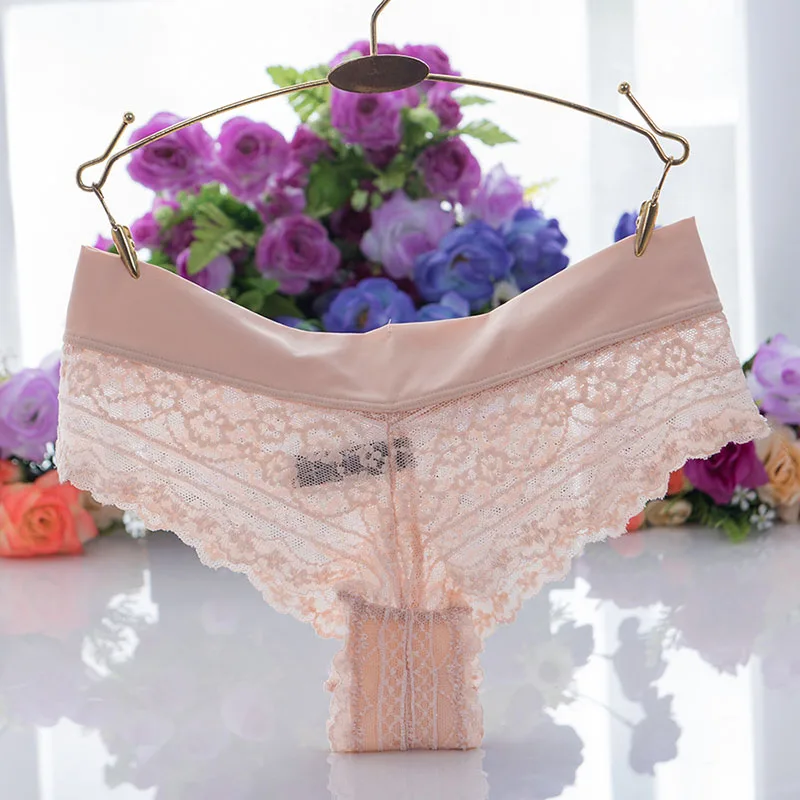 

TEXIWAS 3pcs/lot Sexy Women Lace Thong Panties Cotton Crtoch Briefs Underwear Women Transparent Breathable G-String Lingerie