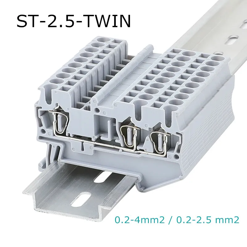 10pcs Type ST-2.5Twin Fast Wiring Contductor Connector Din Rail Modular Push in Screwless Terminal Block ST-2.5-TWIN