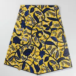 Nice privately design royal blue leaf flowers on yellow african geometry real wax fabric ankara fabric african real wax print