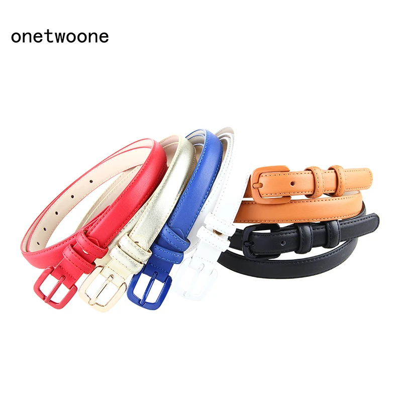 Ceinture fine en cuir véritable pour femme, sangle de taille skinny, haute qualité, bleu, rouge, marron, noir, mode féminine