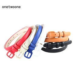 Ceinture fine en cuir véritable pour femme, sangle de taille skinny, haute qualité, bleu, rouge, marron, noir, mode féminine