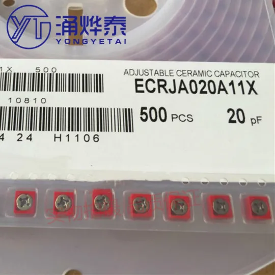 YYT 10PCS ECRJA020A11X Adjustable Capacitor, SMD 4x4mm, Variable Capacitor 20pF (3-20pF Range)