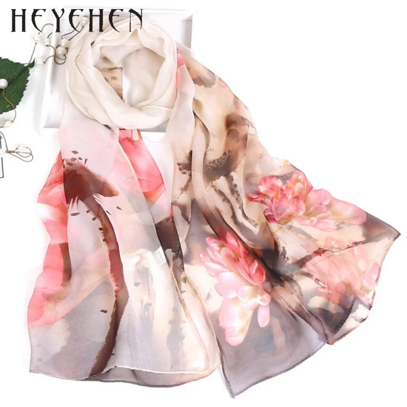 2017 New Fashion Women Foulard Chiffon Georgette Silk Scarf Lotus Leaf Flower Print Sunscreen Bandana Long Shawl Polka Wrap HY92