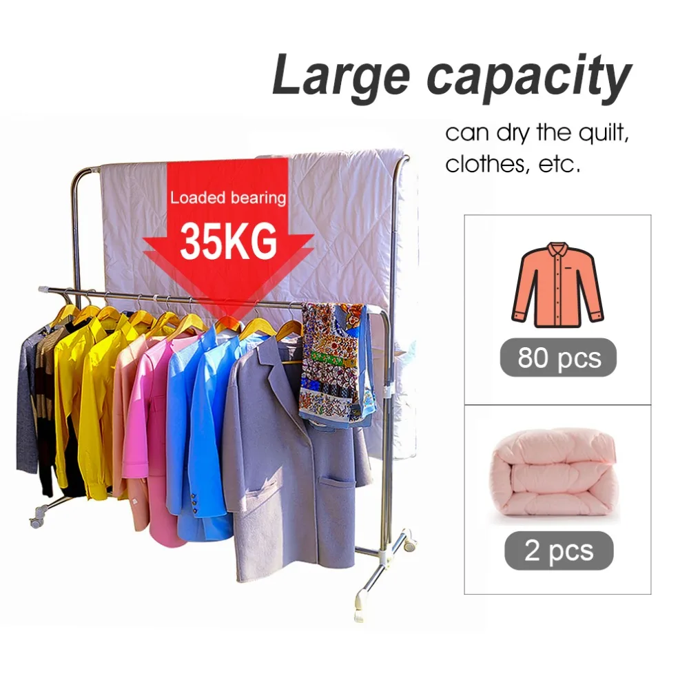 Heavy Duty Double Rail Adjustable Telescopic Rolling Clothes Garment Drying Rack Clothing Hanger Rack DQ0033B