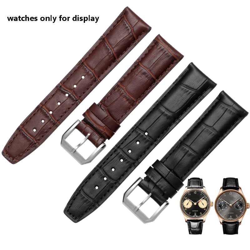 Quality genuine leather watchband 20mm 21mm 22mm black brown bracelet replacement leather strap fit IWC PORTUGIESER