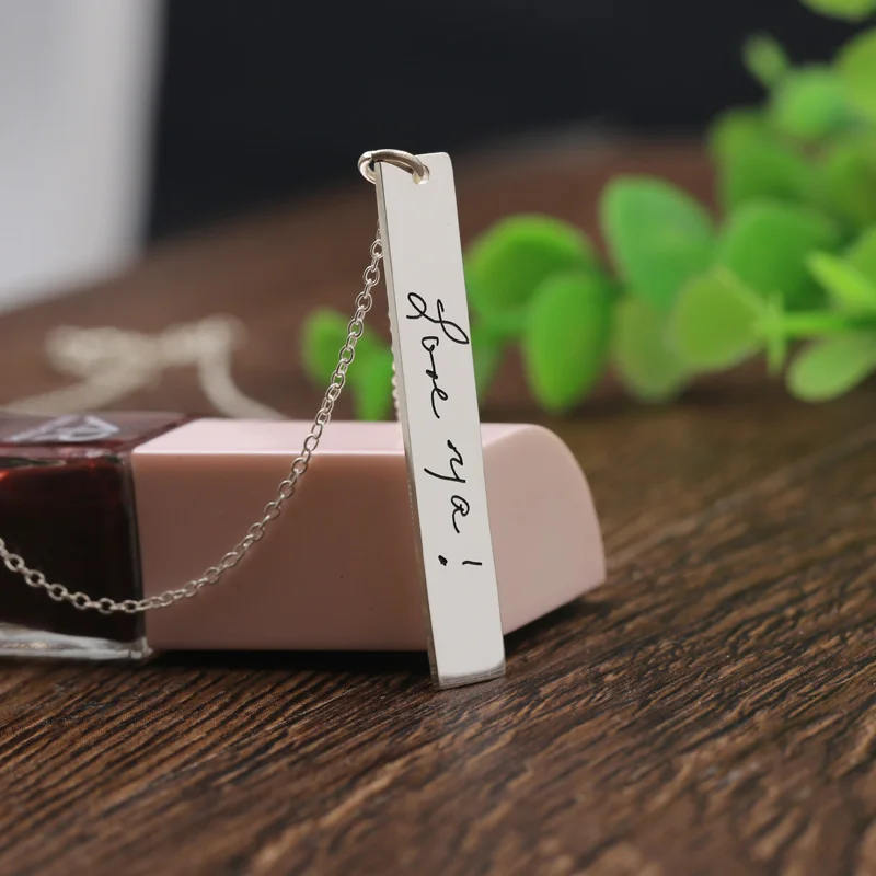 

Vertical Stamp Signature Charm Necklace 925 silver Customized Handwriting Pendant Jewelry Personalized