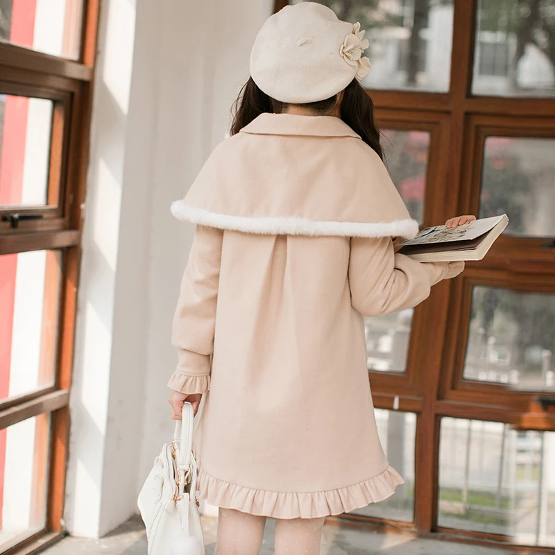 Princess sweet lolita coat Candy rain in autumn and winter Japanese sweet loose wool coat long sleeved woolen coat C22CD7249