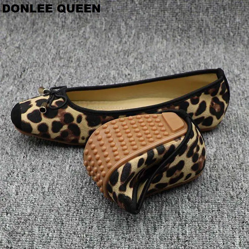 DONLEE QUEEN Women Flats Leopard Square Toe Bow Tie Ballet Shoes Leisure Slip On Ladies Flat Comfortable Footwear Moccasins Shoe