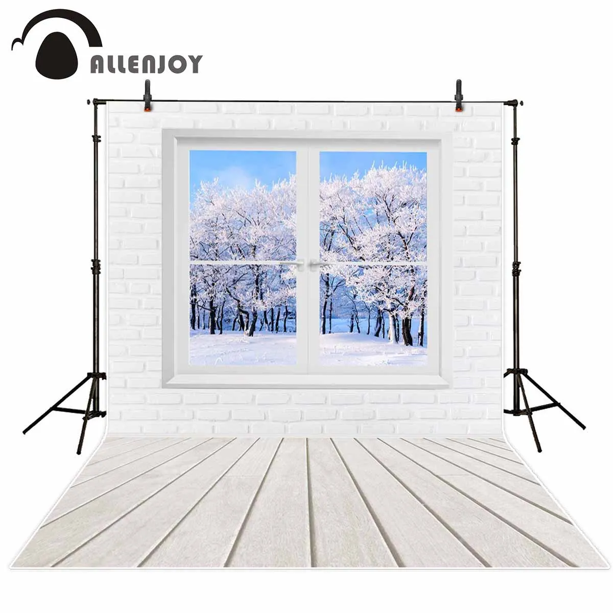 

Allenjoy photographic christmas background indoor snow winter brick wall wooden floor cold photo studio backdrops wallpaper