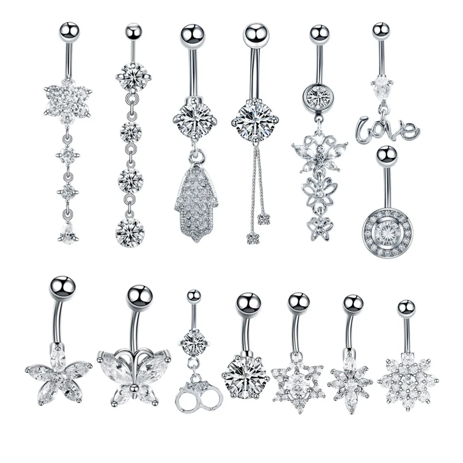 Piercing de cristal de acero inoxidable para Ombligo, joyería para el cuerpo, 14G, 1 ud.