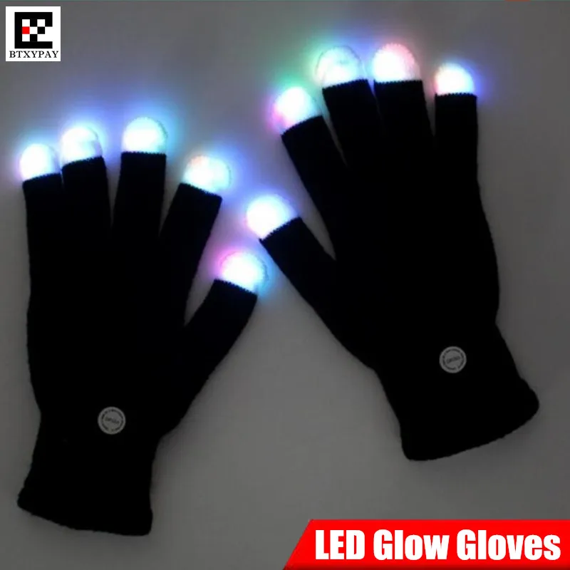 

10pairs Halloween Cosplay Rave LED Luminous Gloves Colorful Light Knitted Gloves Fingertip Glowing Flashing Unisex Magic Gloves