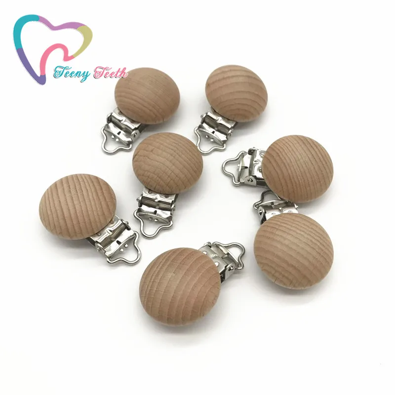 Teeny Teeth 50 PCS Pacifier Clips Round Natural Beech Wood Baby Holder Teether Teething Universal Clip Beech Wood Dummy Cilps