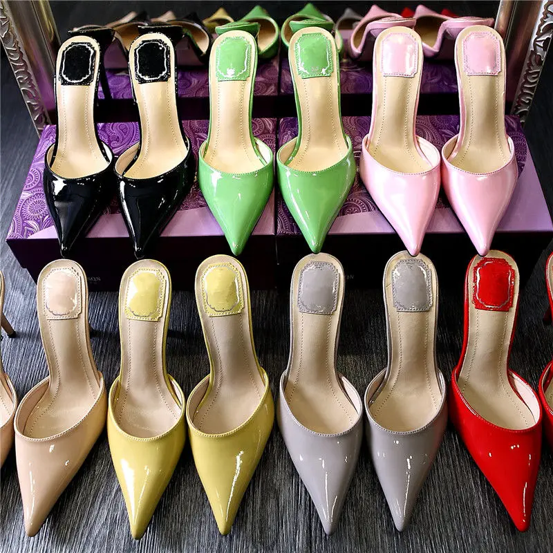 Trendy Women Candy Color Patent Leather Pointed Toe Hees Fashion Girls Summer Office Shoes OL