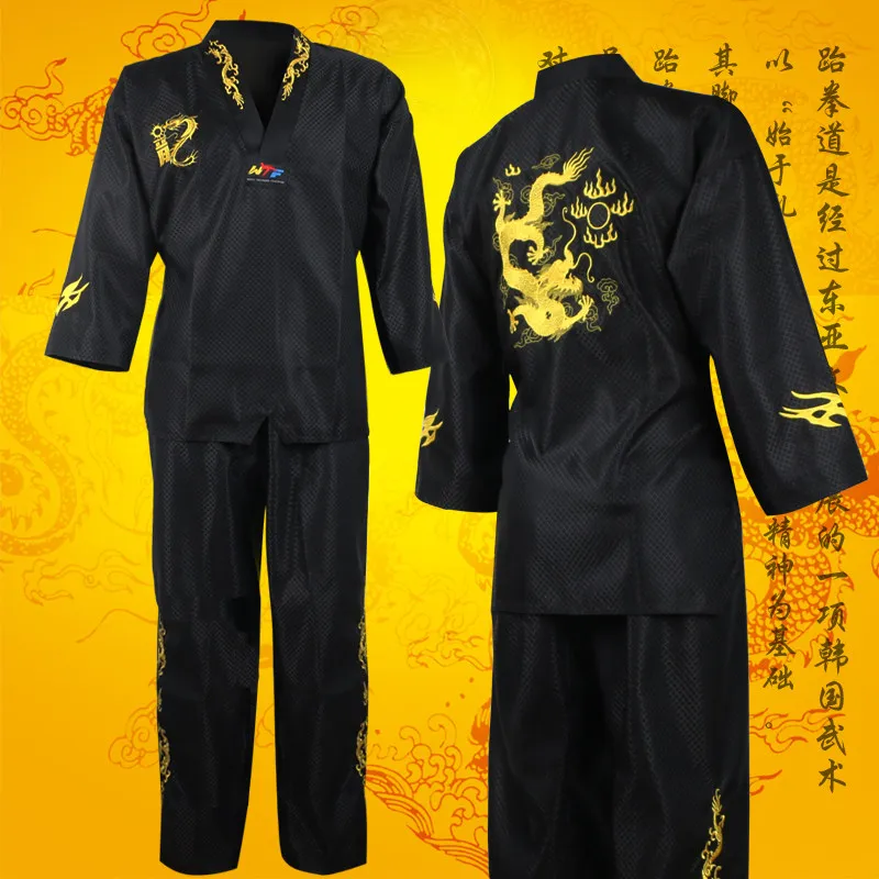 

High quality black Tae kwon do uniforms suits TKD taekwondo clothing sets unisex adult child embroidery taekwondo Karate clothes