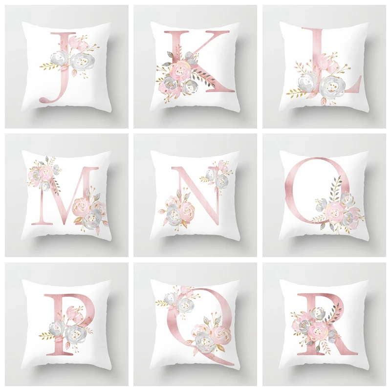 Kids Room Decoration Letter Pillow Case English Alphabet Polyester Cushion Cover for Sofa Home Decor Flower Pillowcase