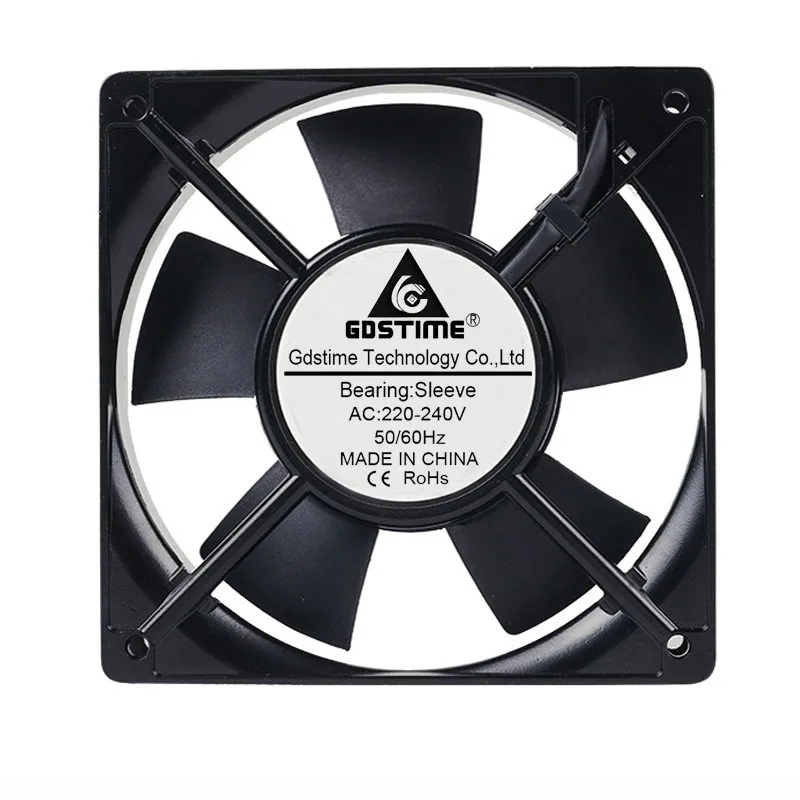 

5 Pcs Gdstime AC 220V 240V 120mm x 25mm Two Wires Without Connector Metal Case 12025s 12cm Exhaust AC Cooling Fan 120mm*120mm