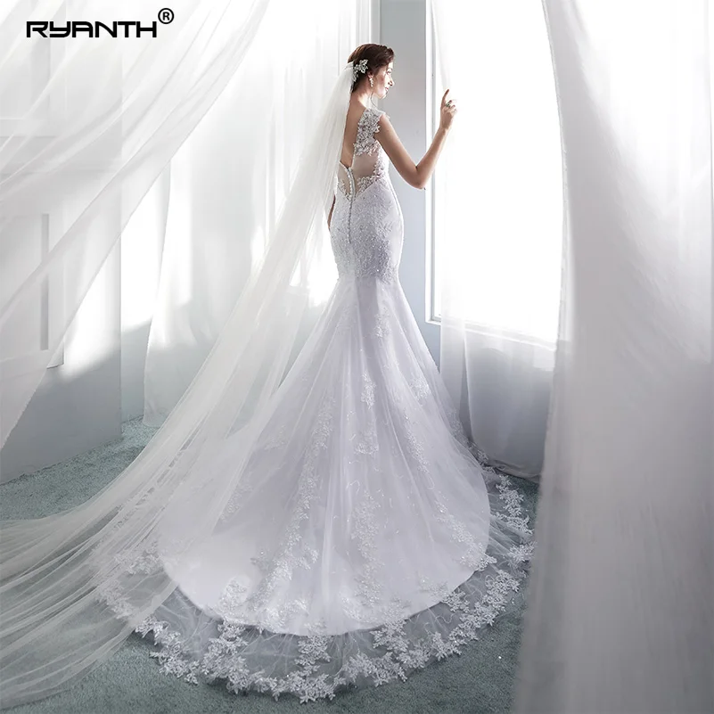 Ryanth Robe De Mariage Mermaid Brautkleider Cap Sleeve Sexy Spitze Brautkleider Illusion Zurück Brautkleid Vestido De Novia 2018