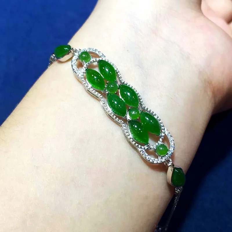 

Fashion Noble Female Retro Thai Silver S925 Sterling Silver Natural Hetian Jade Jasper Women Bracelet