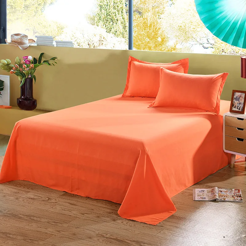 1PCS Solid Colour Double Ded Flat Fitted Sheet Colourful PolyesterBedding Set Brief Bed Linens Flat Sheet Twin King Size