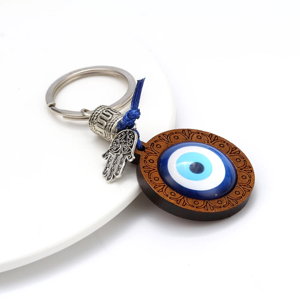 MEIBEADS Fashion Wood Cabochon Evil Eye Inner Cameo Pandent Base Trays With Metal Buckle For keychain jewelry