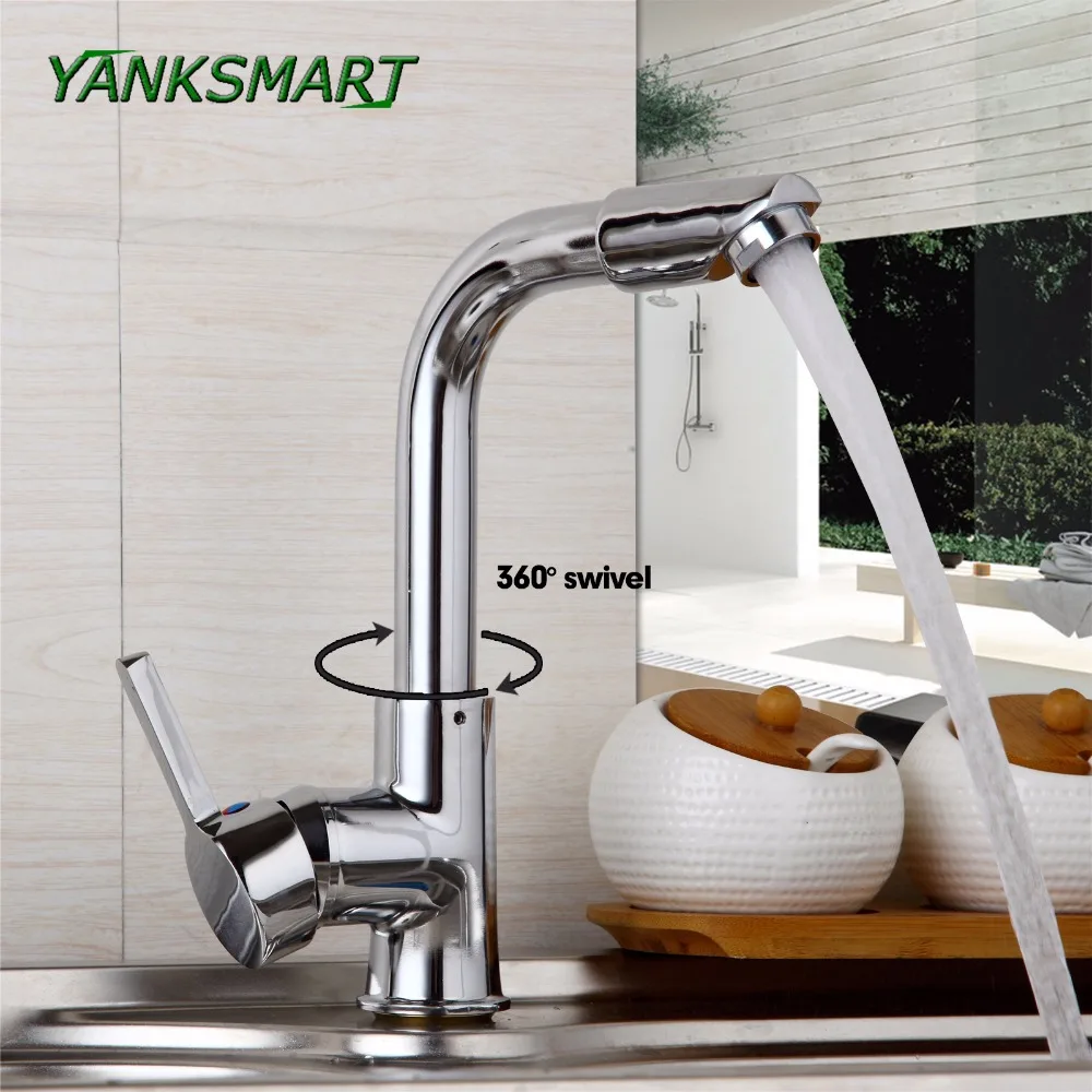 

YANKSMART Kitchen Faucet Basin Mixer Swivel Faucet Bathroom Sink Faucets Hot And Cold Tap Deck Mounted Single Handle Torneira