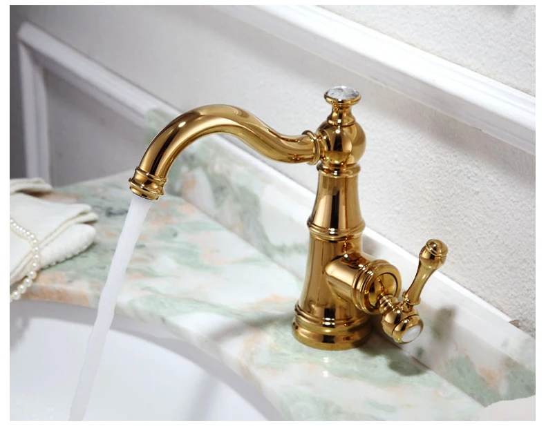 

Free shipping Hot/Cold gold pvd Sink Faucet Mixer Bathroom Bath Tap Vessel crystal FAUCET