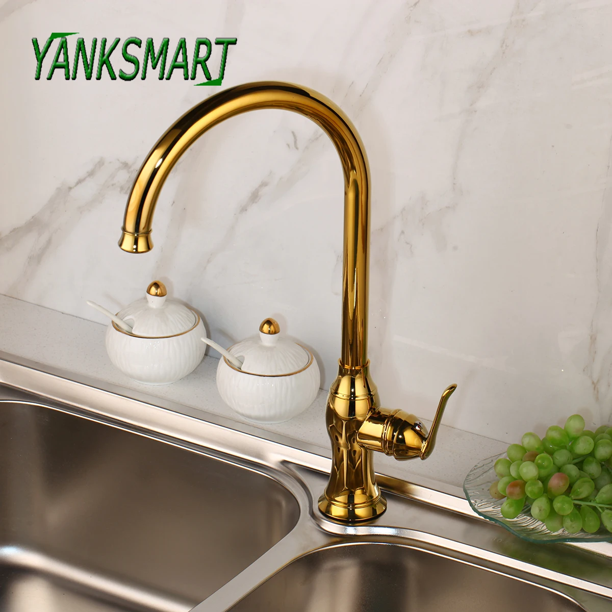 

YANKSMART Bathroom Basin Faucet Golden Polished Mixer torneira Bathroom Faucet Solid Faucets Sink Tap Mixers Taps Deck Mounted