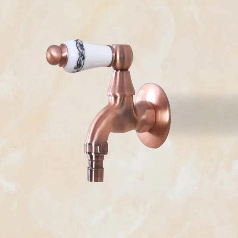 Antique Red Copper Wall Mount Outdoor Faucet Garden Bibcock Tap Ceramic Handle Bathroom Washing Machine /mop Faucet KD081