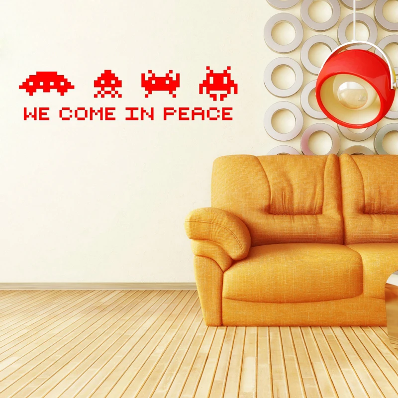 SPACE INVADERS Wall Art - we come in peace Retro VINYL WALL Decal STICKER Game SPACE INVADERS Play Room Decor