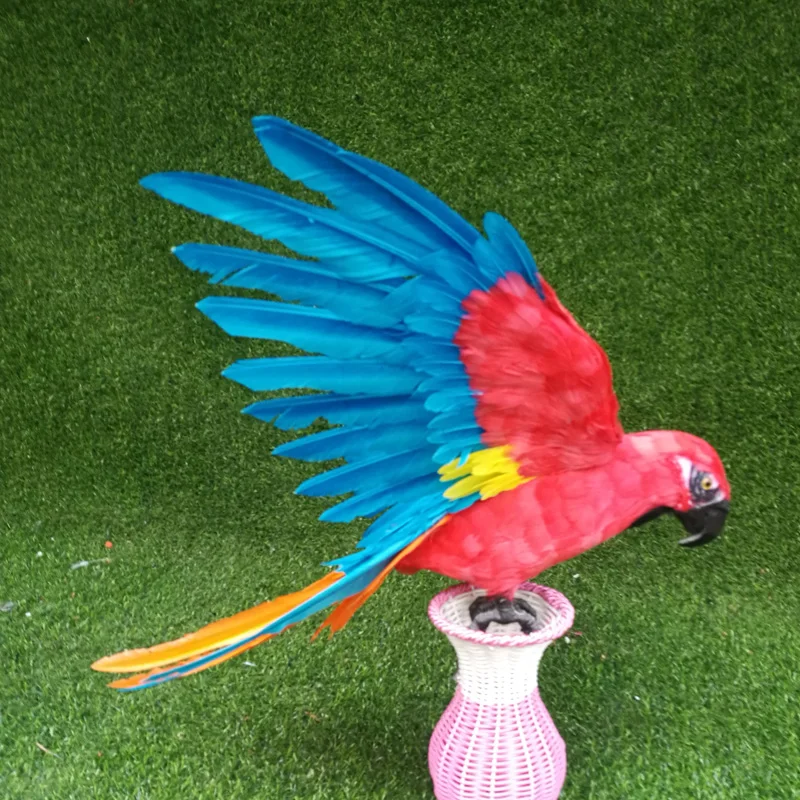 creative red&blue parrot hard model plastic&feather spreading wings parrot bird toy about 65x50cm s2927