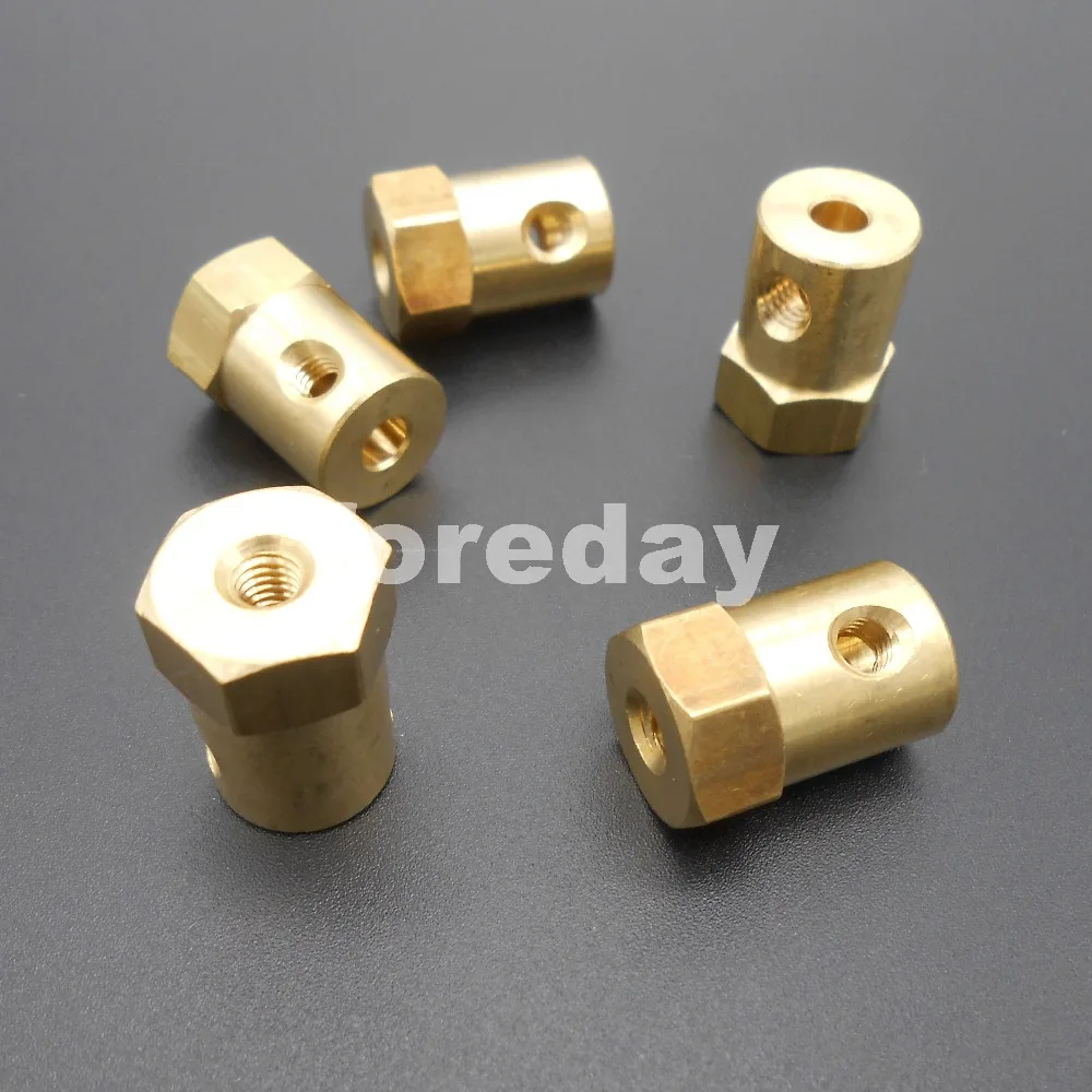 Motor de eje de rueda de latón de 5 piezas y 4MM, Hexagonal, longitud Total 18mm, acoplador de acoplamiento M4 de 12MM + 2 llaves inglesas * FD250X5 + 2