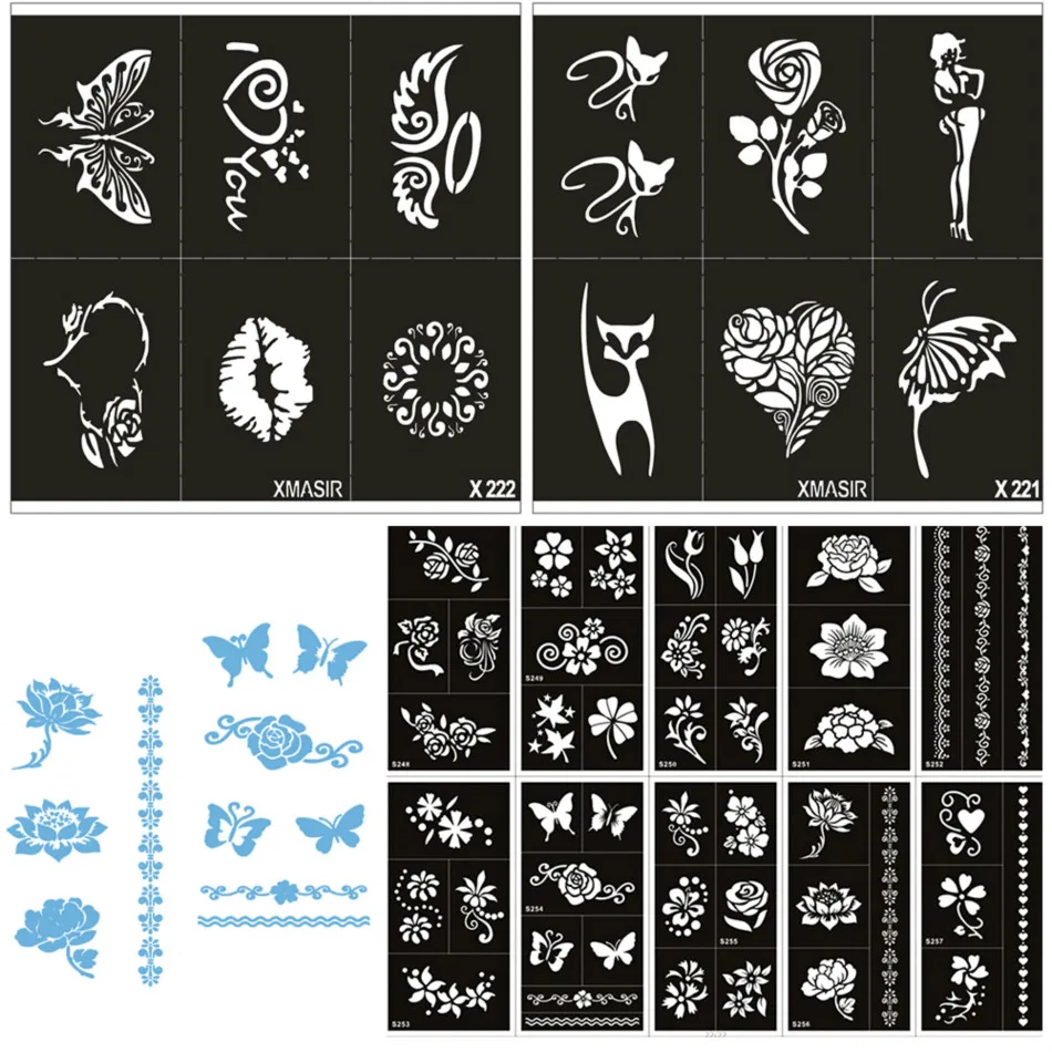 

22pcs/Set Body Paint Stencils for Painting Festival Art Women Airbrush Template Reusable Stencil Self-Adhesive Tattoo Sticker