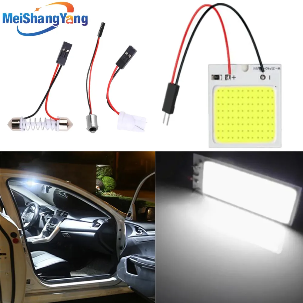 High Quality COB LED Panel Light Super White Car Reading Map Lamp Auto Dome Interior Bulb with T10 Adapter Festoon Base 12V DC