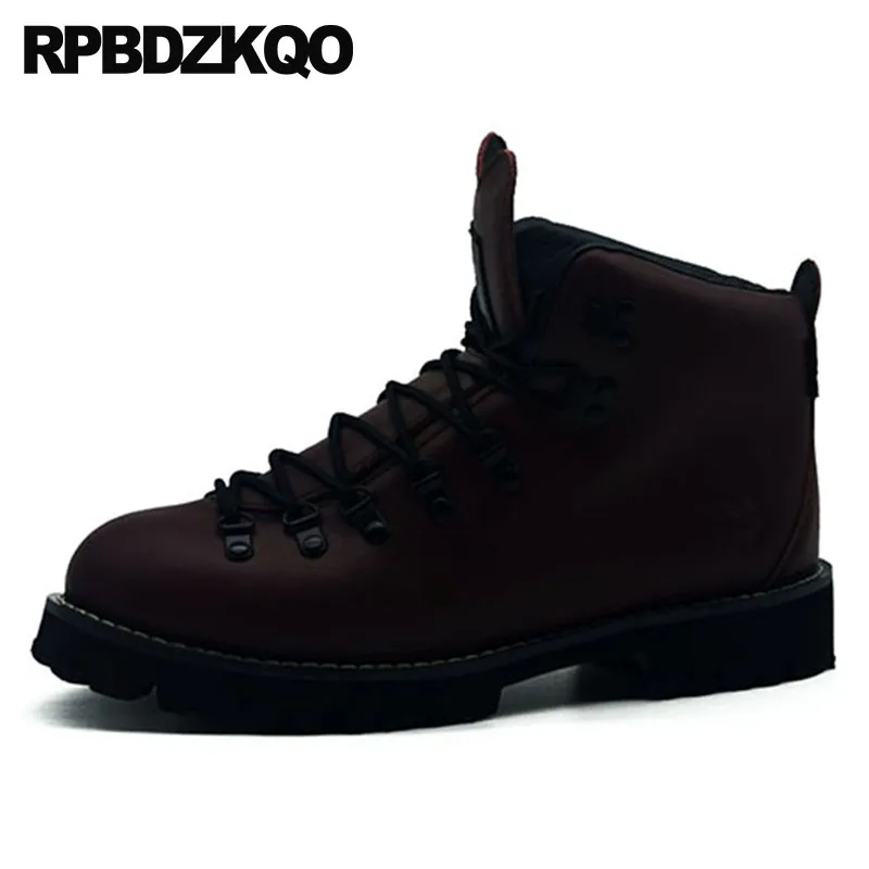 Fall Creepers Booties Warm Thick Sole Lace Up Combat Autumn Shoes Plus Size Full Grain Genuine Leather Winter Men Boots With Fur