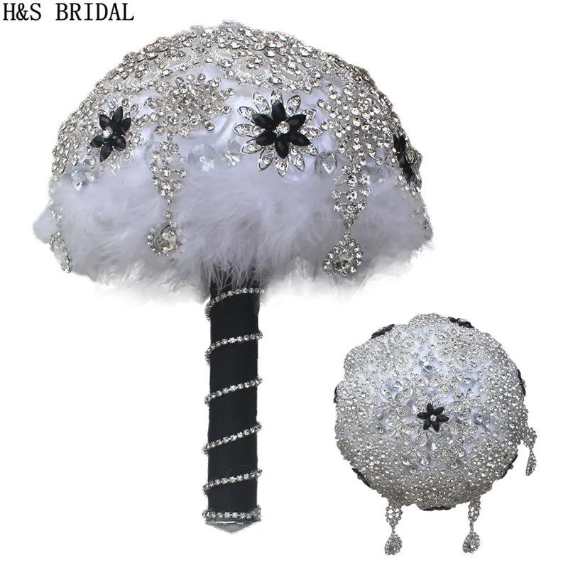 H&S BRIDAL Luxury crystals feather Wedding Bouquet bouquet de mariage wedding flowers bridal bouquets wedding accessorize