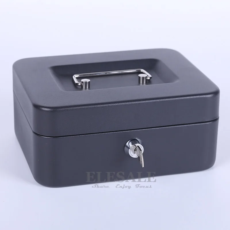 Nuovo 25x20x9 CENTIMETRI 10 "Portatile Cash Box Banca Dei Soldi di Deposito di Stagno In Acciaio Con Serratura Di Sicurezza Cassetta di sicurezza box Con 2 Chiavi E Vassoio