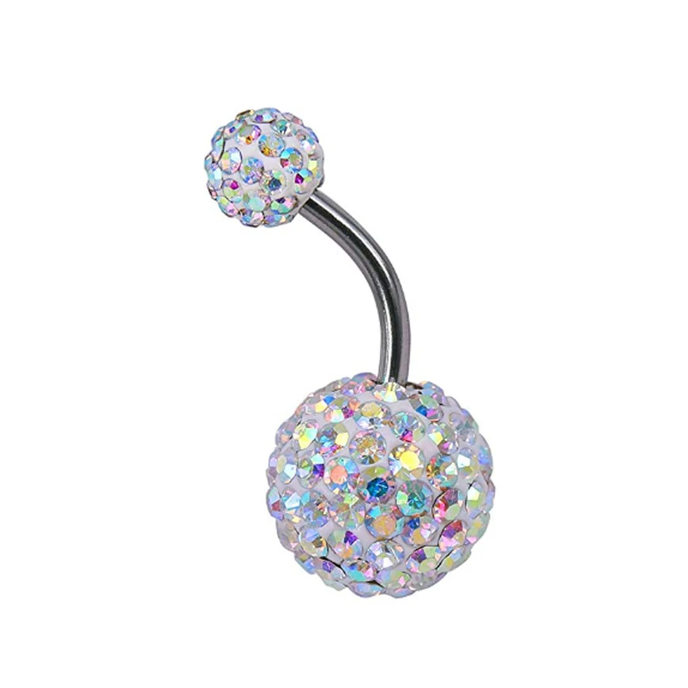 1PC 316l Surgical Steel Assorted Colors Navel Ring Double Epoxy Crystal Balls Belly Button Ring Navel Piercing Body Jewelry 14g