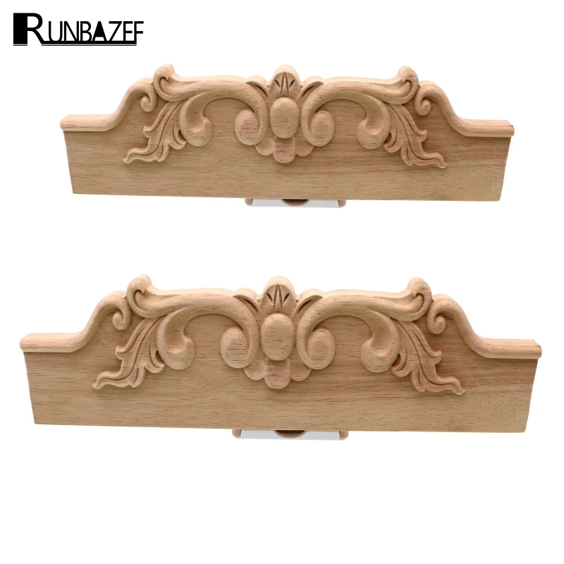 RUNBAZEF Woodcarving White Embryo Decorative Flower Solid Wood European Style Home Decoration Accessories Door Long Applique