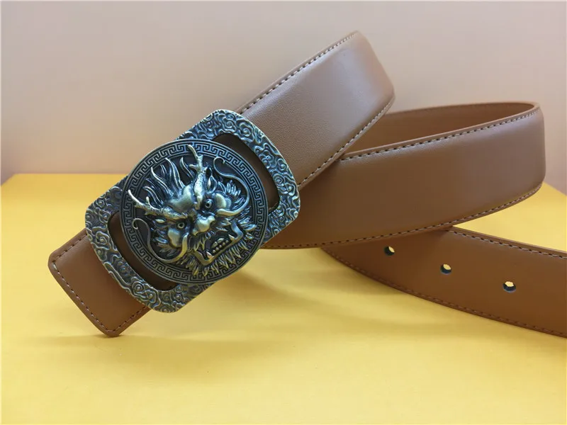 

Men's Dragon Belt Retro Gold Smooth Buckle Belt Punk Style Ancient Faucet with Jeans Belt Free